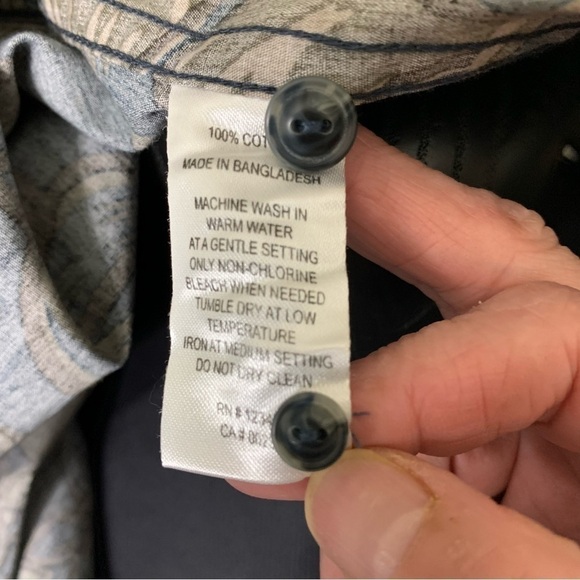 Hudson North Tropical Floral Blue Tan Casual Button Up Shirt Short Sleeves L - Picture 8 of 10